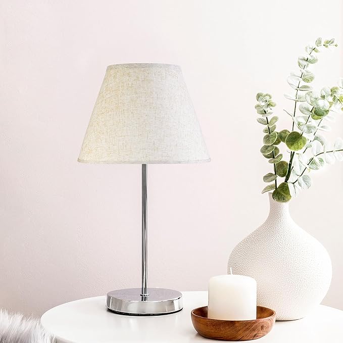 GO&SO 2Pc Beige Lamp Shade, 5.5'' Top x 10'' Bottom x 7.2'' Height, Small Barrel Lampshade for Table Lamp & Floor Light, Handcrafted Natural Linen, Spider Fitting