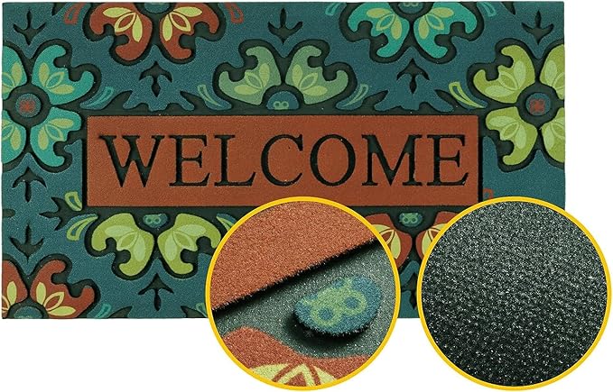 CHICHIC Door Mat Welcome Mat 18x 30 Inch Front Door Mat Outdoors for Home Entrance Outside Entry Way Doormat, Heavy Duty Non Slip Rubber Back Low Profile, Flower Welcome