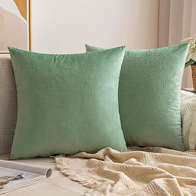 VAKADO Throw Pillow Covers Decorative 18x18 Set of 2 Sage Green Outdoor Decor Couch Cushion Covers Euro Pillowcases Home Bed Decoration for Sofa Bedroom Office