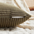 Fancy Homi 2 Packs Olive Green Lumbar Decorative Throw Pillow Covers 14x24 Inch for Couch Bed, Farmhouse Boho Home Decor, Soft Striped Corduroy Rectangle Accent Cushion Case 35x60 cm