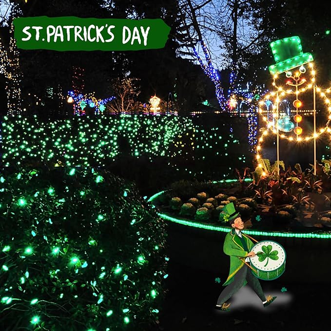 SANJICHA 2-Pack 66FT 200LED Green Halloween Lights for Indoor/Outdoor, Super Bright Plug in Fairy Lights, Waterproof String Lights for Festive Decorations St Patrick's Day Garden Tree