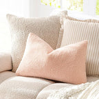 Foindtower Pack of 2, Curly Faux Fur Lumbar Decorative Throw Pillow Covers Soft Fuzzy Plush Cushion Case Cozy Pillowcase for Living Room Couch Bed Sofa Home Decor 12 x 20 Inch, Light Pink