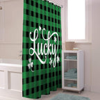 St. Patrick's Day Buffalo Plaid Shower Curtain,Lucky Shamrocks Clover Shower Curtains Set with Hooks,Rustic Green Black Waterproof Fabric Bathroom Curtains Decor Home Accessories,72 X 84 Extra Long