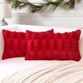 OTOSTAR Set of 2 Xmas Soft Plush Short Wool Velvet Decorative Throw Pillow Covers Rectangular Luxury Style Cushion Case Pillow Shell for Sofa Bedroom Christmas Tree Red, 16x24 Inch