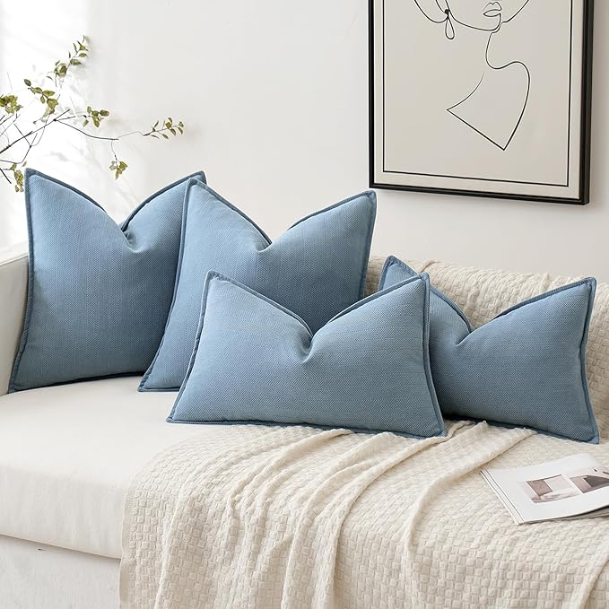 MIULEE Pack of 2 Light Blue Decorative Pillow Covers 20x20 Inch Soft Chenille Luxurious Couch Throw Pillows Farmhouse Cushion Covers with Elegant Design for Sofa Bedroom Living Room Home Decor