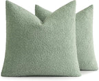 MIULEE 20x20 Inch Decorative Pillow Covers for Couch Bed Set of 2 Textured Boucle Neutral Winter Throw Pillows Greyish Green Accent Solid Cushion Pillowcases Sofa Livingroom Home Decor