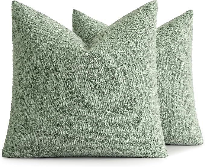 MIULEE 18x18 Inch Decorative Pillow Covers for Couch Bed Set of 2 Textured Boucle Neutral Winter Throw Pillows Greyish Green Accent Solid Cushion Pillowcases Sofa Livingroom Home Decor