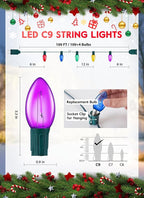 Vintage C9 LED Christmas Lights Outdoor, 100 Ft C9 String with 100 Shatterproof Colorful Bulbs, Waterproof Connectable Christmas Tree Lights for Roofline Holiday Garden Party Xmas Decorations