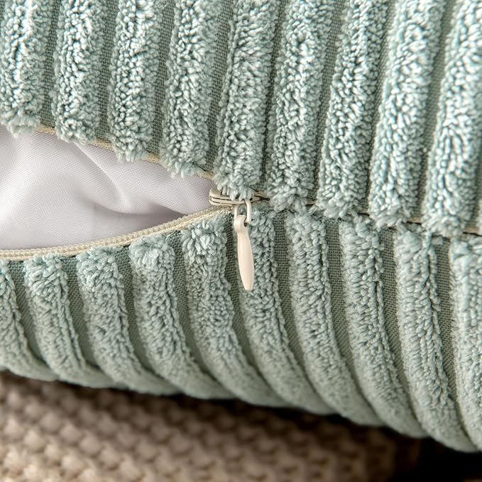 MIULEE Pack of 2 Corduroy Soft Soild Decorative Square Throw Pillow Covers Set Cushion Cases Pillowcases for Sofa Bedroom Couch 18 x 18 Inch Greyish Green