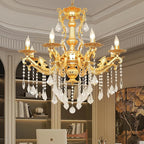 Luxury Gold Crystal Chandelier, 30" Vintage K9 Crystal Pendant Light with 8 Lights, Antique Brass Finish Ceiling Light Fixture with Scrolled Arms for Dining Room Living Room Foyer Villa Hotel
