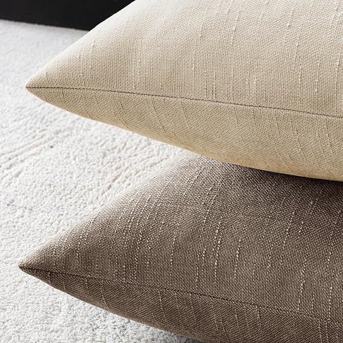 MIULEE Pack of 2 Decorative Throw Pillow Covers Soft Throw Pillows Solid Textured Cushion Covers Christmas Home Decor for Couch Sofa Bedroom Living Room 20x20 Inch, Light Beige