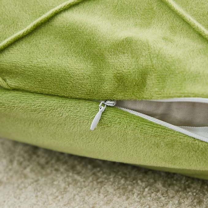 JAUXIO Diamond Pinch Pleated Crystal Velvet Pillowcases 2 Pack Solid Pintuck Throw Cushion Cover for Home Decor Hidden Zipper Closure (Apple Green, King)