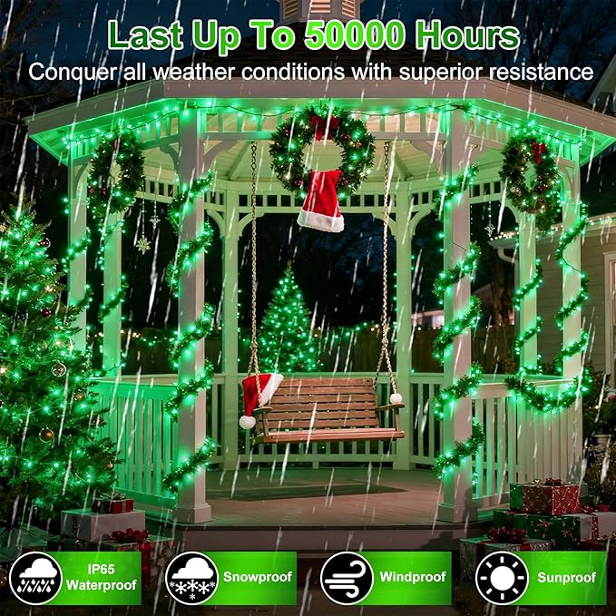 750 LED 256FT Christmas String Lights Outdoor, Christmas Light with 8 Lighting Modes& Timer & Memory, Plug in Outdoor Waterproof Clear Wire Twinkle Light for for Xmas Yard Tree Party Decor Green