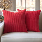 MIULEE Winter Decorative Christmas Throw Pillow Covers Pack of 2 Corduroy Soft Soild Pillow Cases Square Pillowcases for Cushion Couch Sofa Bedroom Living Room 20 x 20 Inch Red