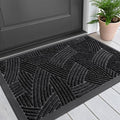 Smiry Front Door Mat Indoor Outdoor Entrance, Heavy Duty Natural Rubber, Sturdy Trap Dirt, Moisture Doormat and Easy Clean Low Profile Patio Porch Entryway Mat, 29.5x17 Inch, Black/Geometric