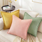 decorUhome Corduroy Pink Throw Pillow Covers 24x24 Set of 2 Decorative Soft Boho Farmhouse Euro Couch Pillow Covers for Living Room Bed Sofa Broadside Striped Pillow Cases