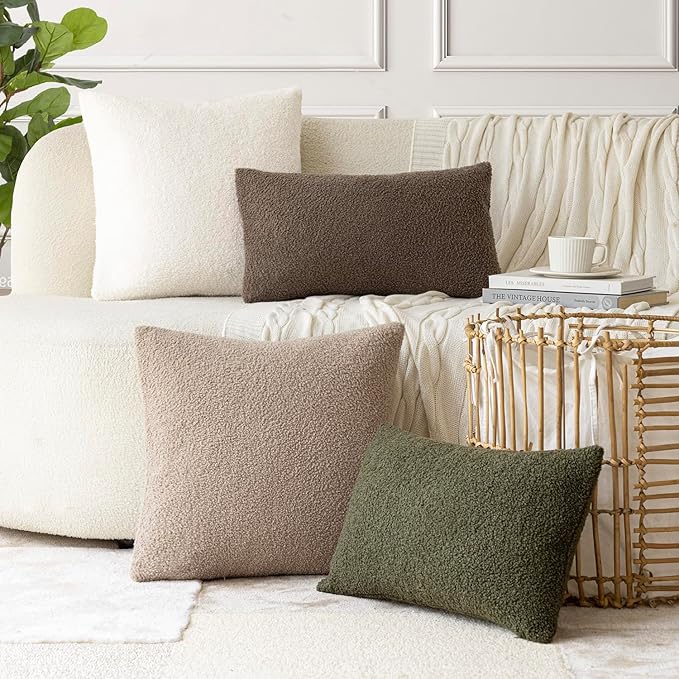 Foindtower Pack of 2, Curly Faux Fur Decorative Throw Pillow Covers Soft Fuzzy Plush Cushion Case with Zipper Cozy Pillowcase for Home Living Room Couch Bed Sofa 22 x 22 Inch, Beige
