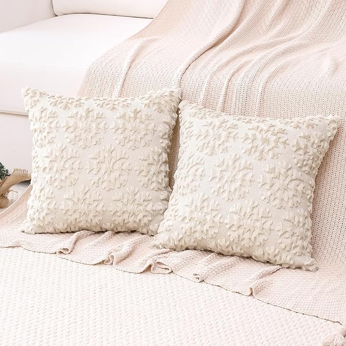 OTOSTAR Set of 2 Xmas Soft Plush Short Wool Velvet Decorative Throw Pillow Covers Square Luxury Style Cushion Case Pillow Shell for Sofa Bedroom Snowflake Cream Beige, 28x28 Inch