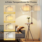 ROTTOGOON Floor Lamp with Table, End Table Lamp with Remote Control and Charging Station(USB & Type-C & AC Port), 4 Color Temperatures, Floor Lamps for Living Room, Bedroom and Home Office,Brown