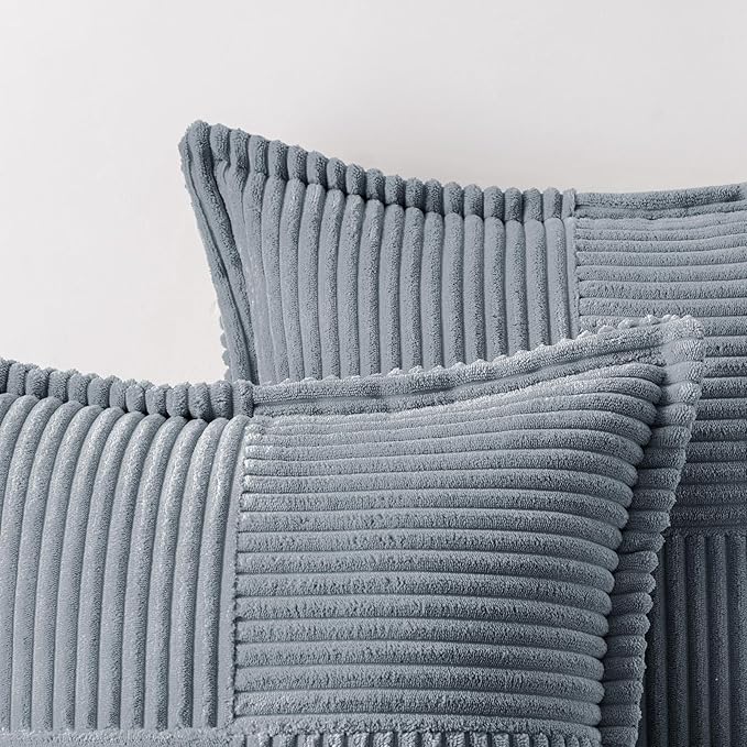 MIULEE Decorative Throw Pillow Covers for Couch Bed Livingroom 18x18 Inch Set of 2 Dustyblue Boho Accent Throw Pllows Broadside Striped Patchwork Soft Corduroy Pillowcases