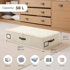 Cupic Cupid Under Bed Storage Containers, Foldable Organizer with Lid for Bedroom, Underbed Storage Box for Blankets, Clothes, Shoes, 2 Pack, Beige