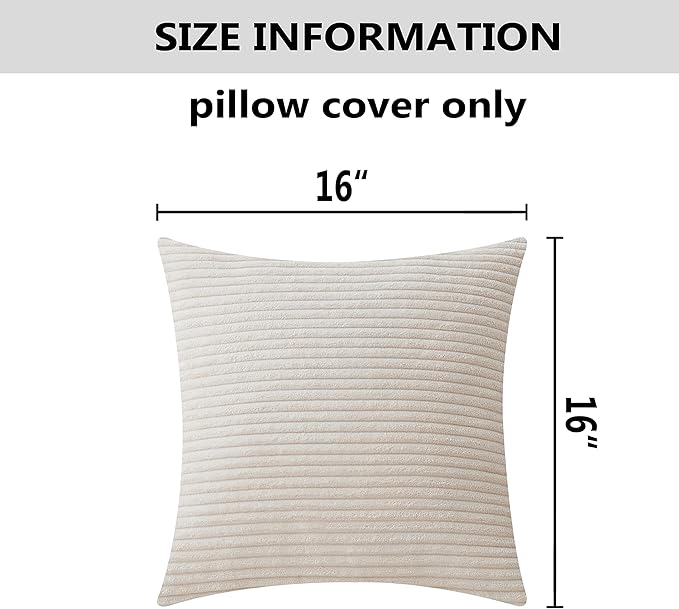 Home Brilliant Cream Throw Pillows Covers 16x16 Striped Velvet Square Pillow Covers Christmas Decorative Set of 2, 40cm, 16 x 16 Inch, Cream Cheese