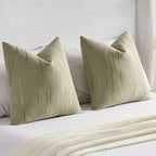 FUTEI Olive Green Chenille Decorative Throw Pillow Covers 26x26 Inch Set of 2,Soft Embossed Striped Textured Euro Pillow Shams,Modern Home Decor for Couch Bed Living Room