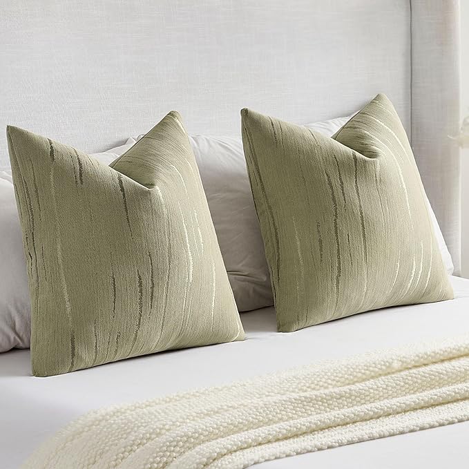 FUTEI Olive Green Chenille Decorative Throw Pillow Covers 26x26 Inch Set of 2,Soft Embossed Striped Textured Euro Pillow Shams,Modern Home Decor for Couch Bed Living Room