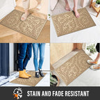 Front Door Mat, Absorbent Dirt Trapping Welcome Door Mat Indoor Outdoor, Non Slip Entry Mat, Indoor Outdoor Door Mats, Fade Resistant, Low Profile Doormat for Entryway, 36×24, Beige