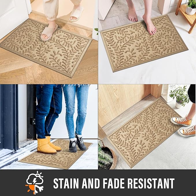 Front Door Mat, Absorbent Dirt Trapping Welcome Door Mat Indoor Outdoor, Non Slip Entry Mat, Indoor Outdoor Door Mats, Fade Resistant, Low Profile Doormat for Entryway, 47×32, Beige