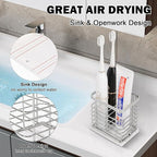 HarJue Toothbrush Holder, Luxurious Metal Toothbrush Toothpaste Holder with Marble Base for Bathroom, Multi-Slots Openwork Design, Bathroom Accessory for Storage and Organizer (Small, Chrome)