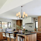 Chandelier, Matte Black with Linen Fabric Shade, 6-Light 28" Modern Farmhouse Linear Pendant Lighting Fixture for Kitchen Island (Black)