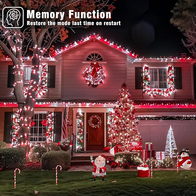 100FT 300 LED Christmas Lights Outdoor, Plug in Christmas String Lights Indoor, Waterproof & 8 Modes & Timer Function, Connectable Fairy Twinkle Light for Bedroom Patio Garden Xmas Decor, Red White