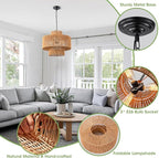 Large Rattan Pendant Light Fixture Dinning Room Chandelier Boho Hanging Light 3-light Chandelier Basket Lamp Shade Hand Woven Pendant Light for Kitchen Island Hallway Bedroom Farmhouse Living Room