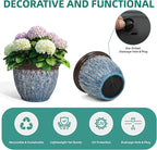 15" D Large Flower Pots, 2-Pack Big Planters for Indoor Outdoor Plants, UV-Protect PP Container for Garden Patio Yard Balcony Porch or Home Decor, Artistic Floating Blue & Brown Glaze