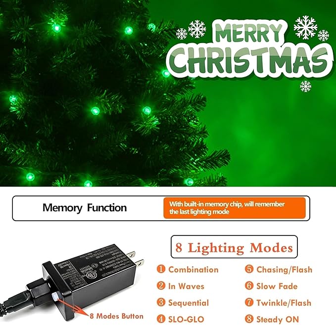 SANJICHA 2-Pack 66FT 200LED Green Halloween Lights for Indoor/Outdoor, Super Bright Plug in Fairy Lights, Waterproof String Lights for Festive Decorations St Patrick's Day Garden Tree