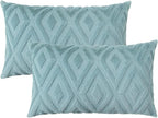 Pallene Light Teal Throw Pillow Covers 12x20 Set of 2, Soft Plush Faux Fur Decorative Lumbar Couch Pillow Covers for Sofa Bed Living Room Pillow Cases with 3D Diamond Pattern