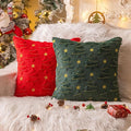 AQOTHES Christmas Tree Decorative Green Red Throw Pillow Covers 18x18 Set of 2, Faux Fur Farmhouse Throw Pillows Cushion Cases for Xmas Winter Holiday Home Decor