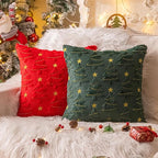 AQOTHES Christmas Tree Decorative Green Red Throw Pillow Covers 18x18 Set of 2, Faux Fur Farmhouse Throw Pillows Cushion Cases for Xmas Winter Holiday Home Decor