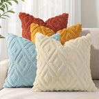 decorUhome Pack of 4 Faux Fur Throw Pillow Covers 20x20, Soft Decorative Couch Pillow Covers with Velvet Back for Modern Sofa Living Room, Yellow/Rust