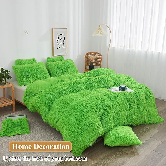 XeGe Faux Fur Throw Pillow Covers, Luxury Fluffy Plush Green Pillow Shams, Shaggy Furry Decorative Pillow Fuzzy Cushion Cover for Sofa Bed Couch, Zipper Closure, Pack of 2(18''x18'', Lime Green)