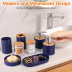 Navy Blue Bathroom Set, 25 PCS Bathroom Accessories Set with Shower Curtains, Rugs, Trash Can, Toothbrush Holder, Soap Dispensers, Toothbrush Cup, Vanity Tray, Soap Dish, Toilet Brush, Qtip Holders