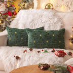 AQOTHES Christmas Tree Decorative Green Throw Pillow Covers 12x20 Set of 2, Faux Fur Farmhouse Throw Pillows Cushion Cases for Xmas Winter Holiday Home Decor