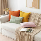 MIULEE Decorative Lumbar Throw Pillow Covers for Couch Bed Livingroom 12x20 Inch Set of 2 Pink Boho Accent Throw Pllows Broadside Striped Patchwork Soft Corduroy Pillowcases