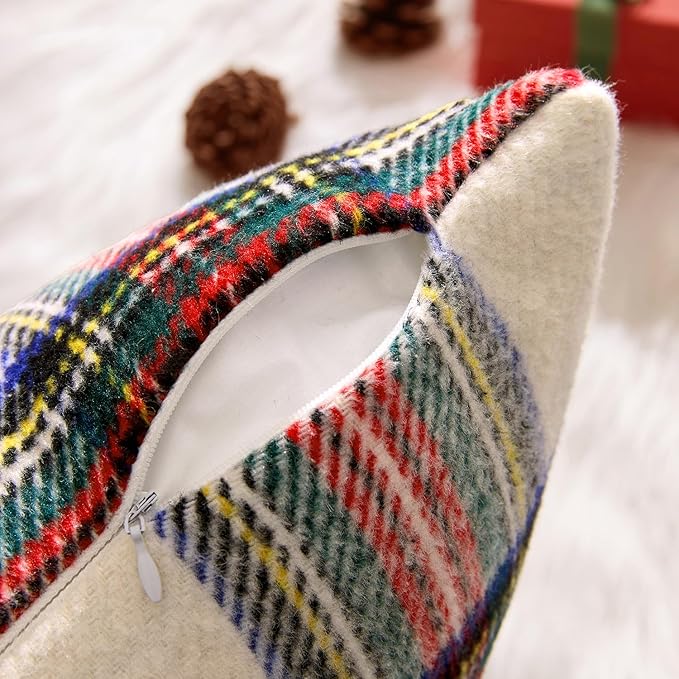 MIULEE Christmas Plaid Decorative Throw Pillow Covers Set of 2 Scottish Tartan Vintage Farmhouse Winter Cuhion Case Pillow Covers for Couch livingroom Sofa Bed Porch Home Decor 20x20inch White