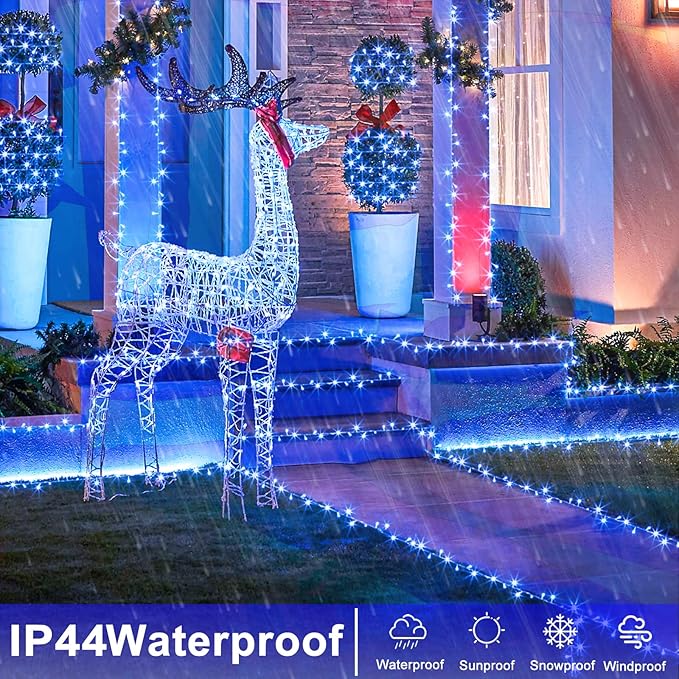 262FT 800 LED Blue Christmas Lights, 8 Modes Clear Wire Blue String Lights Outdoor Indoor for Christmas Bedroom Tree Decorations