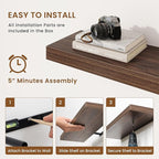 fuqing Floating Shelves for Wall, Wall Mounted Wood Floating Shelf with Invisible Brackets for Living Room, Bathroom, Bedroom, Kitchen Storage and Decor, 55 Inch Set of 2, Walnut