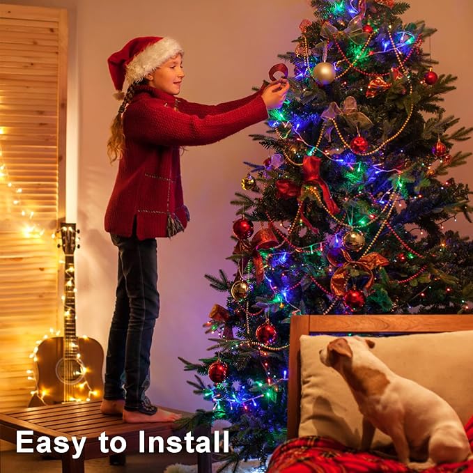 2 Pack Christmas String Lights Battery Operated, 32ft Green Wire 100 LED Fairy String Light with Remote Timer 8 Modes Dimmable for Indoor Outdoor Xmas Tree Wedding Party Decoration (Multicolor)