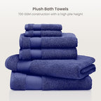 BIOWEAVES 100% Organic Cotton Bath Towel Set | 700 GSM Plush 6-Piece Premium Towel Set GOTS Certified, 2 Bath Towels, 2 Hand Towels & 2 Washcloths - Navy Blue