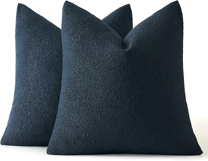 MIULEE 18x18 Inch Decorative Pillow Covers for Couch Bed Set of 2 Textured Boucle Neutral Winter Throw Pillows Navy Blue Accent Solid Cushion Pillowcases Sofa Livingroom Home Decor